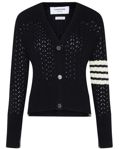 Thom Browne Pointelle Knitted Cardigan - Black