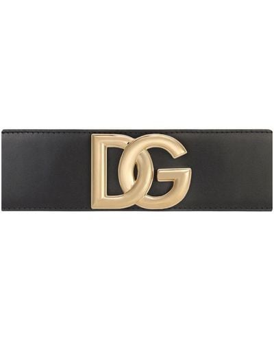 Dolce & Gabbana Stretch Band And Lux Leather Belt With Dg Logo - Black