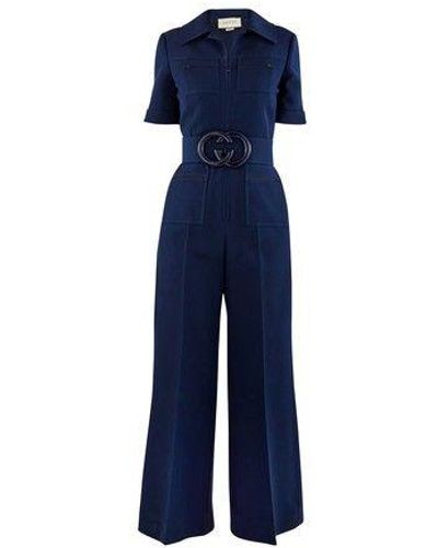 Gucci Wool And Silk Jumpsuit - Blue