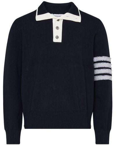 Thom Browne 4-Bar Stripe Mock Neck Sweater - Blue