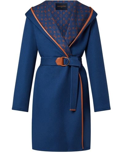 Louis Vuitton Doubleface Wickelmantel mit Kapuze und charakteristischen Details - Blau