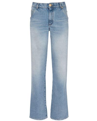 Balmain Wide-leg Faded Denim Jeans - Blue