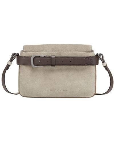 Brunello Cucinelli Leather Shoulder Bag - Grey
