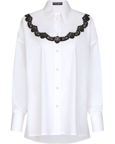 Dolce & Gabbana Chemise oversize en popeline avec empiècements en dentelle - Blanc