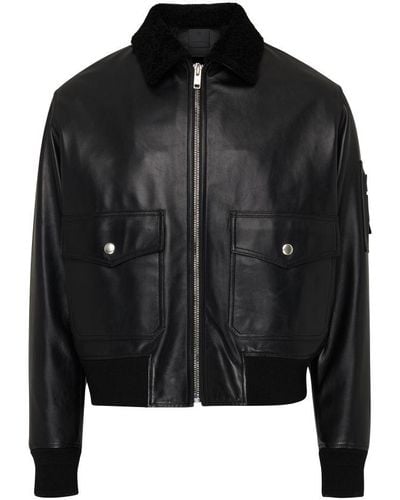 Givenchy Aviator Jacket With Shearling Collar - Black