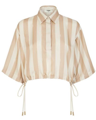 Fendi Cropped Blouse With Drawstring - Natural