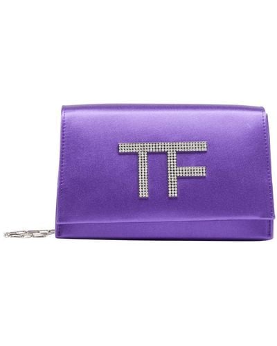 Tom Ford Crystal Embellished Satin Tf Bag - Purple