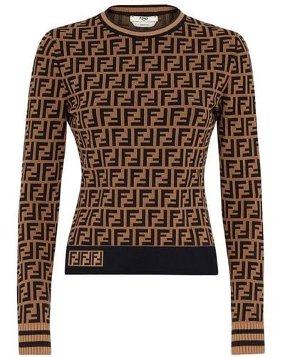 Fendi Ff Knit Pullover Sweater - Brown