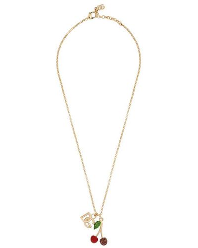 Dolce & Gabbana Necklace With Dg Logo And Cherry Charms - Metallic