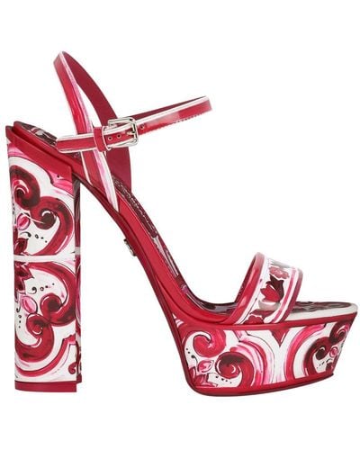 Dolce & Gabbana Printed Patent Leather Platform Sandals - Red