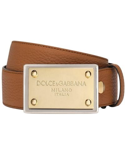 Dolce & Gabbana Grainy Calfskin Belt - Brown