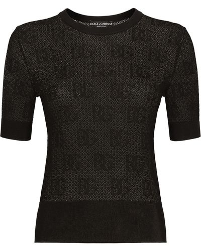 Dolce & Gabbana Pull en viscose et coutures en dentelle - Noir