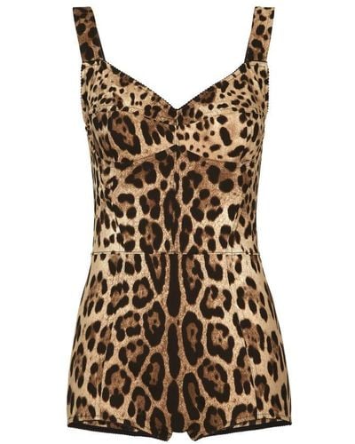 Dolce & Gabbana Leopard-print Charmeuse Bodysuit - Brown
