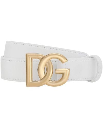 Dolce & Gabbana Calfskin Belt With Dg Logo - White