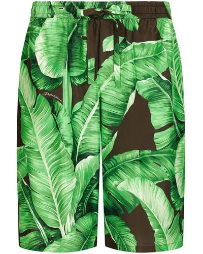 Dolce & Gabbana Bermuda en soie à imprimé bananier - Vert