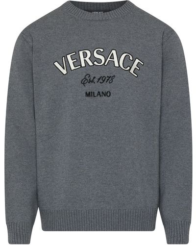 Versace Strickpullover mit Stickerei - Grau