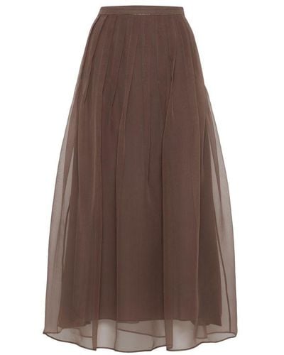 Brunello Cucinelli Pleated Midi Skirt - Brown