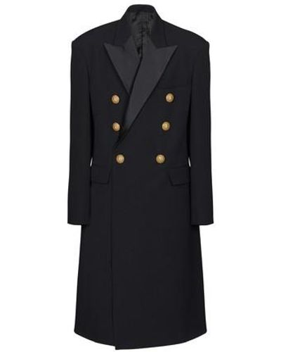 Balmain Long Officer Coat - Black