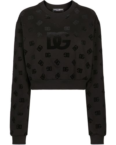 Dolce & Gabbana Sweatshirt Aus Jersey Mit Geflocktem Dg-Logoprint - Schwarz