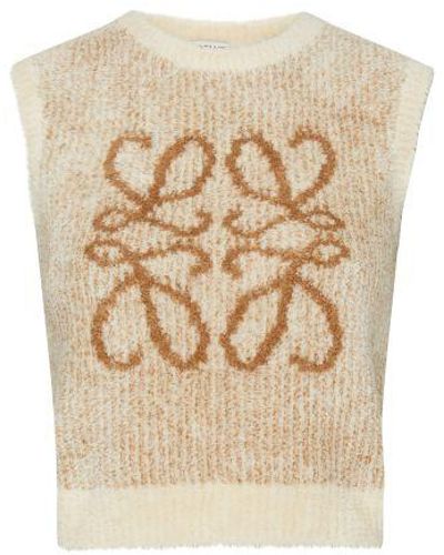 Loewe Anagram Knit Vest In Ecru/camel - Natural