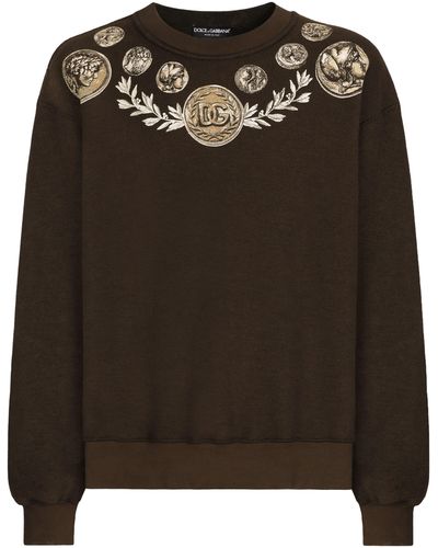 Dolce & Gabbana Sweat reversible en jersey à imprimé pièces - Marron