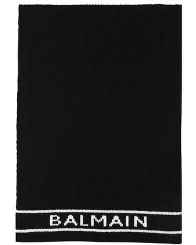 Balmain Wool Scarf With Logo - Black