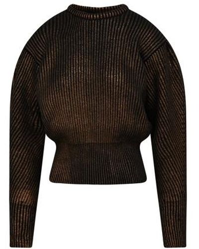 Rochas Lame' Crewneck With Puff Sleeves - Black