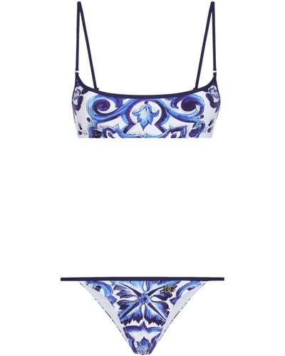 Dolce & Gabbana Bikini en spandex à imprimé majolique - Bleu