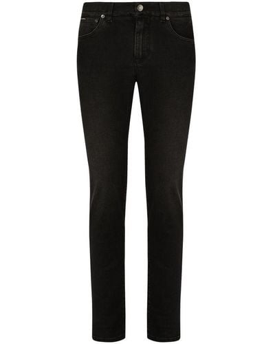 Dolce & Gabbana Grey Wash Slim-fit Stretch Jeans - Black