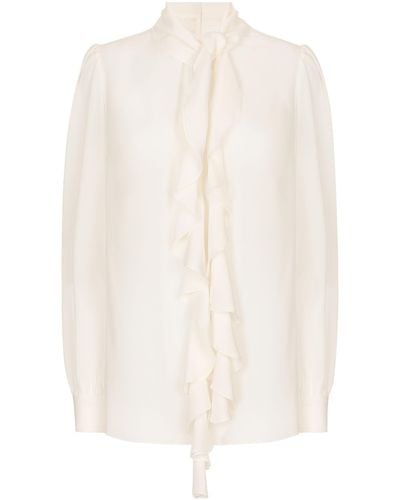 Dolce & Gabbana Georgette-Bluse mit Rüschen - Weiß