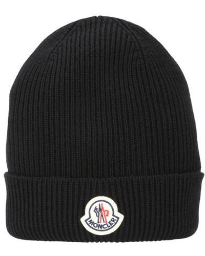 Moncler Logo-patch Ribbed Wool Beanie Hat - Black