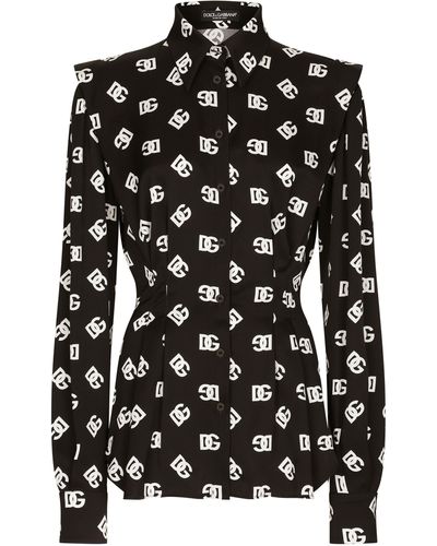 Dolce & Gabbana Chemise en charmeuse à imprimé logo DG all-over - Noir