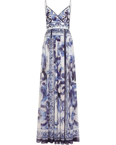 Dolce & Gabbana Langes Chiffon-Kleid mit Majolika-Print - Lila