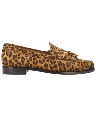 Celine Leopard Printed Luco Maillons Triomphe Loafers - Brown