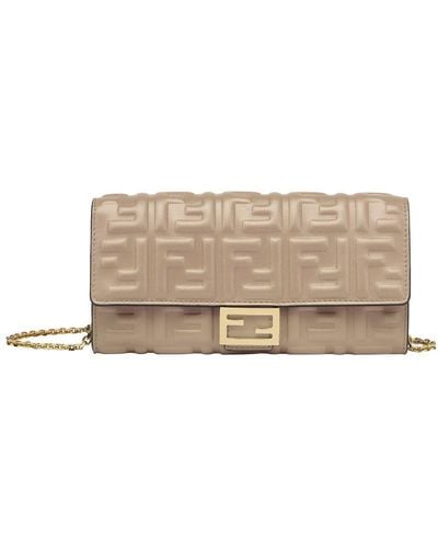 Fendi Baguette Continental Wallet With Chain - Natural