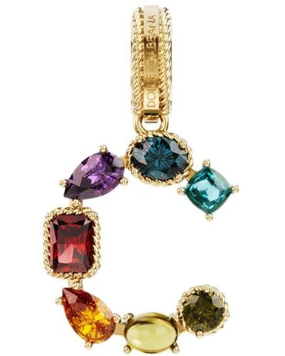 Dolce & Gabbana Rainbow Alphabet C 18 Kt Yellow Gold Charm With Multicolour Fine Gems - Metallic