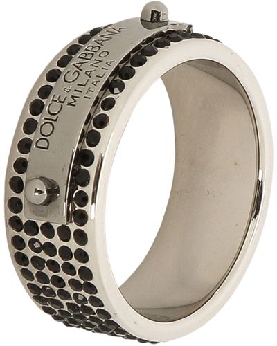 Dolce & Gabbana Ring mit Logoplakette und Strasssteinen - Schwarz