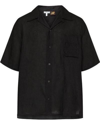 Loewe Anagram Linen Short-Sleeve Shirt - Black