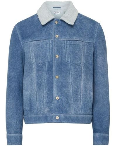 Loewe Denim Jacket With Shearling Collar - Blue
