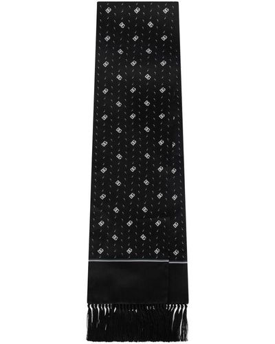 Dolce & Gabbana Silk Scarf With Dg Logo Print - Black