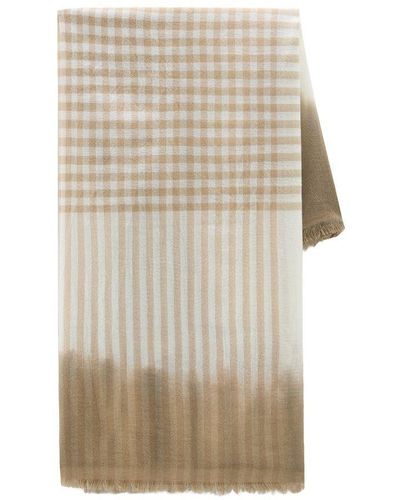 Woolrich Wool And Cotton Blend Scarf With Micro-Check Pattern - Natural