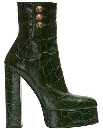Balmain Crocodile Effect Leather Boots - Green