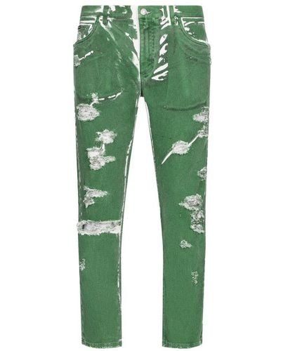 Dolce & Gabbana Loose Stretch Overdye Jeans With Abrasions - Green