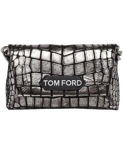 Tom Ford Mini Crocodile Embossed Leather Chain Bag - Black
