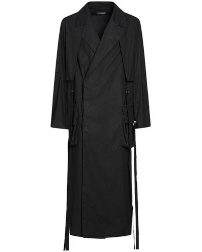 Ann Demeulemeester Ronny Long Trench Coat Oiled Compact Popeline - Black