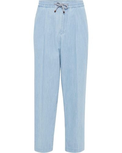 Brunello Cucinelli Pantalon leisure fit à double pince - Bleu