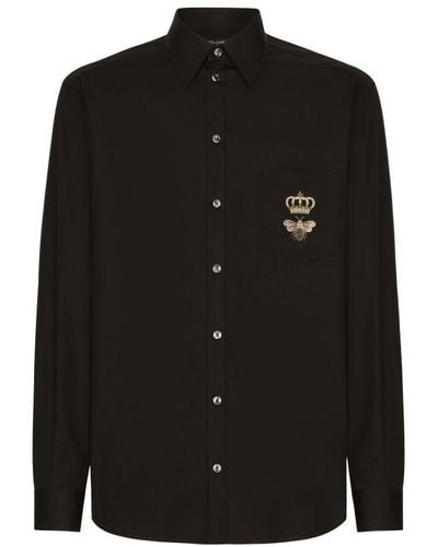 Dolce & Gabbana Cotton Martini Shirt With Embroidery - Black