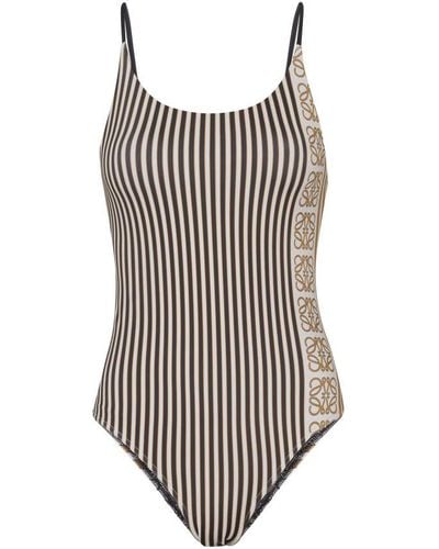 Loewe One-Piece Striped Swimsuit - Brown