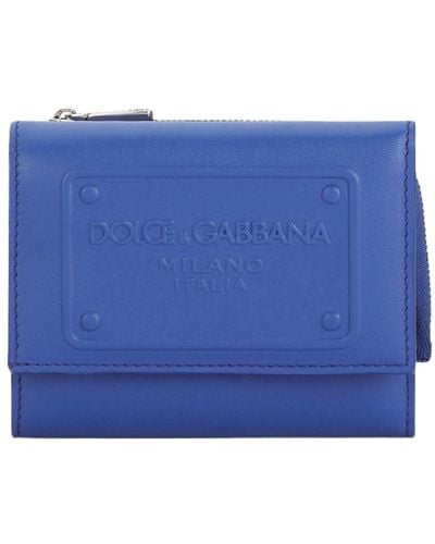 Dolce & Gabbana Calfskin Wallet With Raised Logo - Blue