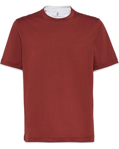 Brunello Cucinelli T-Shirt mit Faux-Layering - Rot